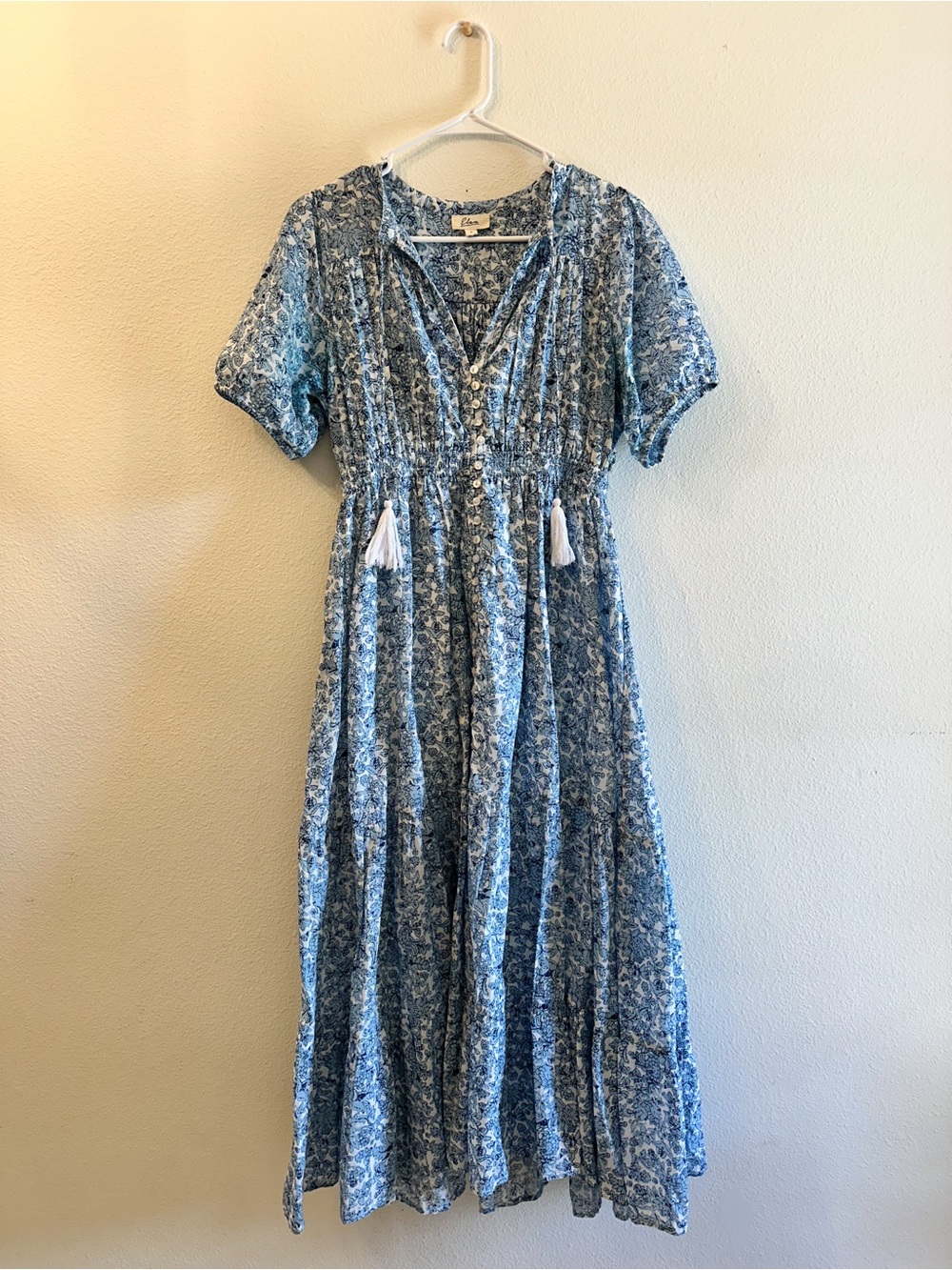 Elan Blue Floral Boho Maxi Dress | Cottagecore | Short Sleeve